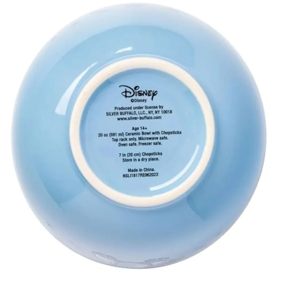 Disney Stitch Ceramic Ramen‎ Bowl with Chopsticks 20 oz Blue Floral